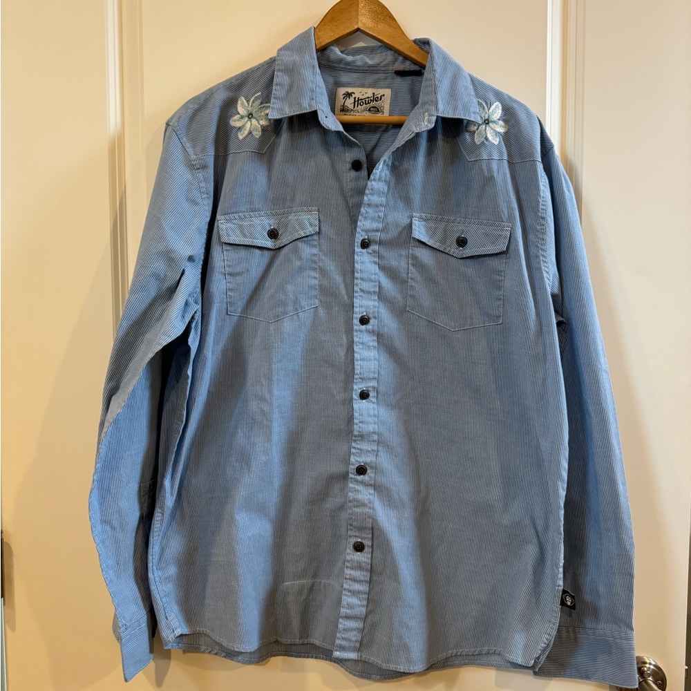 Howler Brothers Long Sleeve Button Down with Flower and Fish Embroidery